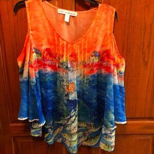 Leoma Lovegrove open shoulder sheer blouse size M